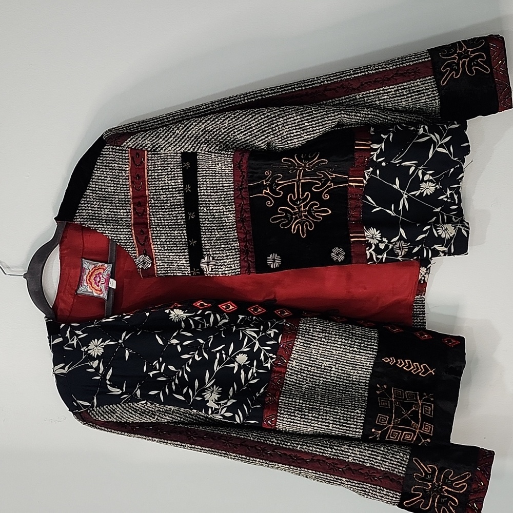 Johnny Was Red and Black Patterned Jacket